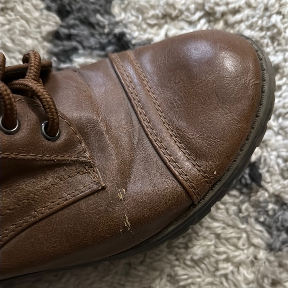 Brown Lace-Up Cottagecore Sherpa Fold Down Combat Ankle Boots - Picture 5 of 11